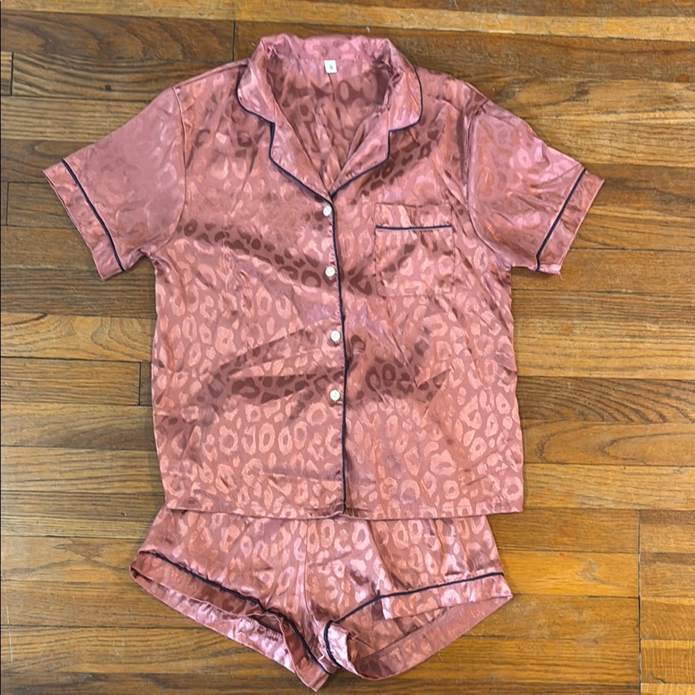 Elegant Pink Satin Pajama Set